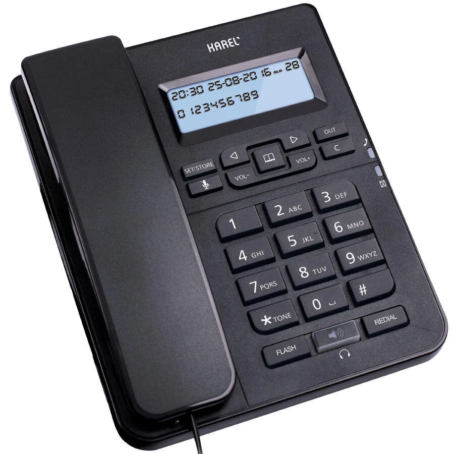 Otel Tipi Telefon Karel TM145 Ekranlı Kablolu Telefon Siyah – P041