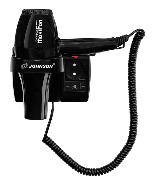 Otel Tipi Fön Makinesi johnson MaxiFön 220v ve Usb Şarj Çıkışlı Otel Tipi Saç Kurutma Makinesi 1600W- Siyah