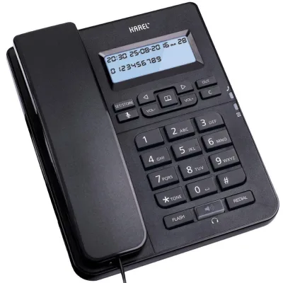 Otel Tipi Telefon Karel TM145 Ekranlı Kablolu Telefon Siyah – P041